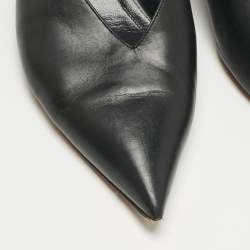 Pre Owned Feline Black Leather V Neck Slingback Pumps Size 39