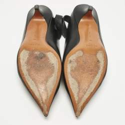 Pre Owned Feline Black Leather V Neck Slingback Pumps Size 39