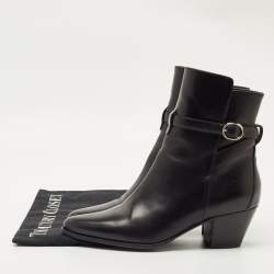 Pre Owned Celine Black Leather Block Heel Ankle Boots Size 37