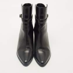 Pre Owned Celine Black Leather Block Heel Ankle Boots Size 37