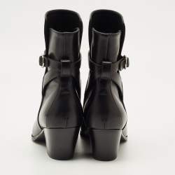 Pre Owned Celine Black Leather Block Heel Ankle Boots Size 37