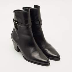 Pre Owned Celine Black Leather Block Heel Ankle Boots Size 37