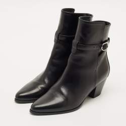 Pre Owned Celine Black Leather Block Heel Ankle Boots Size 37