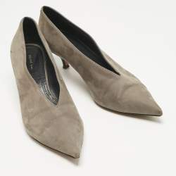 مملوكة مسبقًا Celine Grey Nubuck Leather V Neck Pointed Toe Pumps Size 39