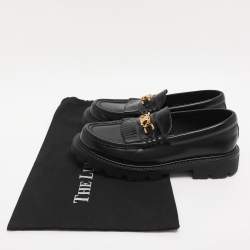 Pre Owned Celine Black Leather Luco Triomphe Chain Loafers Size 38