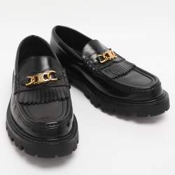 Pre Owned Celine Black Leather Luco Triomphe Chain Loafers Size 38