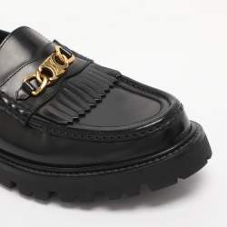 Pre Owned Celine Black Leather Luco Triomphe Chain Loafers Size 38