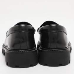 Pre Owned Celine Black Leather Luco Triomphe Chain Loafers Size 38