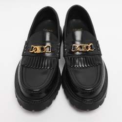 Pre Owned Celine Black Leather Luco Triomphe Chain Loafers Size 38