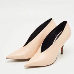 مملوكة مسبقًا Celine Beige Leather V Neck Pointed Toe Pumps Size 38