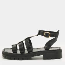 Pre Owned Celine Black Leather Clea Triomphe Strappy Gladiator Sandals Size 40