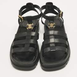 Pre Owned Celine Black Leather Clea Triomphe Strappy Gladiator Sandals Size 40