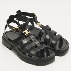 Pre Owned Celine Black Leather Clea Triomphe Strappy Gladiator Sandals Size 40