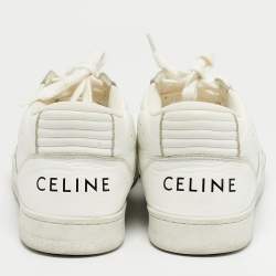 Pre Owned Celine White Leather CT-02 Lace Up Sneakers