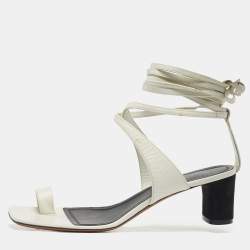 Pre Owned Celine White Leather Toe Ring Ankle Wrap Sandals Size 38.5