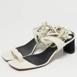 Pre Owned Celine White Leather Toe Ring Ankle Wrap Sandals Size 38.5