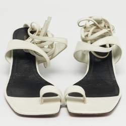 Pre Owned Celine White Leather Toe Ring Ankle Wrap Sandals Size 38.5