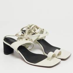 Pre Owned Celine White Leather Toe Ring Ankle Wrap Sandals Size 38.5