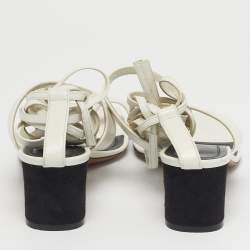 Pre Owned Celine White Leather Toe Ring Ankle Wrap Sandals Size 38.5