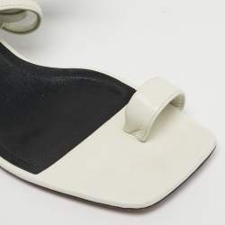 Pre Owned Celine White Leather Toe Ring Ankle Wrap Sandals Size 38.5