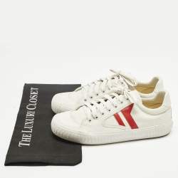 Pre Owned Celine White/Red Canvas and Leather Colorblock Pattern Low Top Sneakers Size 38