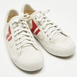 Pre Owned Celine White/Red Canvas and Leather Colorblock Pattern Low Top Sneakers Size 38