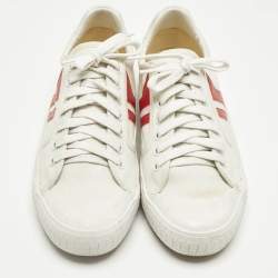 Pre Owned Celine White/Red Canvas and Leather Colorblock Pattern Low Top Sneakers Size 38