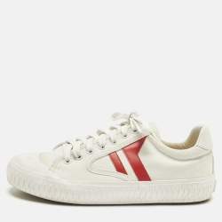 Pre Owned Celine White/Red Canvas and Leather Colorblock Pattern Low Top Sneakers Size 38