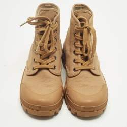 Pre Owned Celine Orange Canvas Patapans Lace Up Ankle Boots Size 38