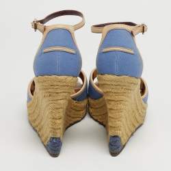 مملوكة مسبقًا صندل سيليين إسبادريل قماش أزرق/بيج بشرّابة كعب روكي مقاس 40