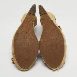 مملوكة مسبقًا صندل سيليين إسبادريل قماش أزرق/بيج بشرّابة كعب روكي مقاس 40