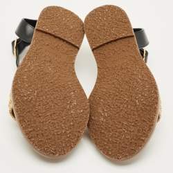 مملوكة مسبقًا Celine Size 39.5 Beige/Black Leather and Raffia Ankle Strap Flat Sandals