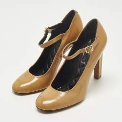 Pre Owned Celine Size 37 Beige Patent Leather Mary Jane Pumps