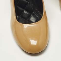 Pre Owned Celine Size 37 Beige Patent Leather Mary Jane Pumps