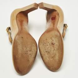 Pre Owned Celine Size 37 Beige Patent Leather Mary Jane Pumps