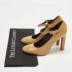 Pre Owned Celine Size 37 Beige Patent Leather Mary Jane Pumps