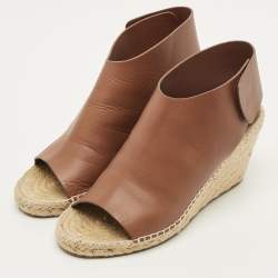 مملوكة مسبقًا Celine Size 40 Brown Leather Espadrille Wedge Sandals