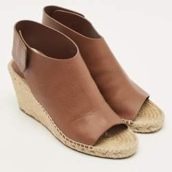 مملوكة مسبقًا Celine Size 40 Brown Leather Espadrille Wedge Sandals