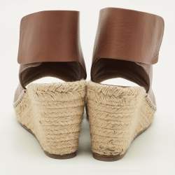 مملوكة مسبقًا Celine Size 40 Brown Leather Espadrille Wedge Sandals