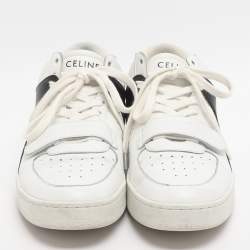 Pre Owned Celine CT-02 Size 38 White/Black Leather Lace Up Sneakers