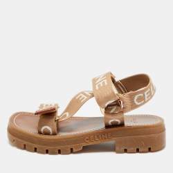 مملوكة مسبقًا Celine Leo Size 37 Beige Canvas Slingback Sandals