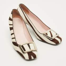 Pre Owned Celine Size 37 White Calf Hair Zebra Print Pumps