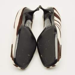 Pre Owned Celine Size 37 White Calf Hair Zebra Print Pumps