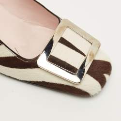 Pre Owned Celine Size 37 White Calf Hair Zebra Print Pumps