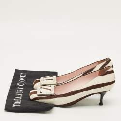 Pre Owned Celine Size 37 White Calf Hair Zebra Print Pumps