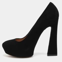 Pre Owned Celine Size 39 Black Suede Platform Pumps