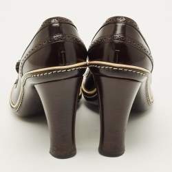 Pre Owned Celine Size 39.5 Brown Leather Tassel Loafer Block Heel Pumps