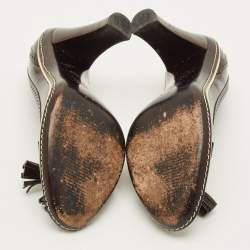 Pre Owned Celine Size 39.5 Brown Leather Tassel Loafer Block Heel Pumps