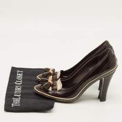 Pre Owned Celine Size 39.5 Brown Leather Tassel Loafer Block Heel Pumps