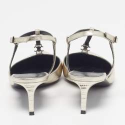 مملوكة مسبقًا حذاء كعب عالي سيلين جلد منقوش بلون معدني مقاس 37